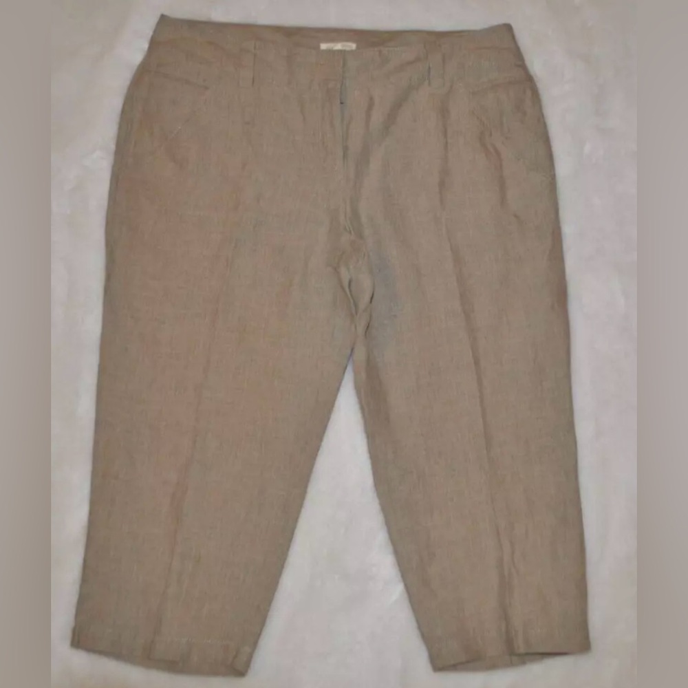 EILEEN FISHER Tan Organic Linen Cropped Trouser Pant size L Excellent